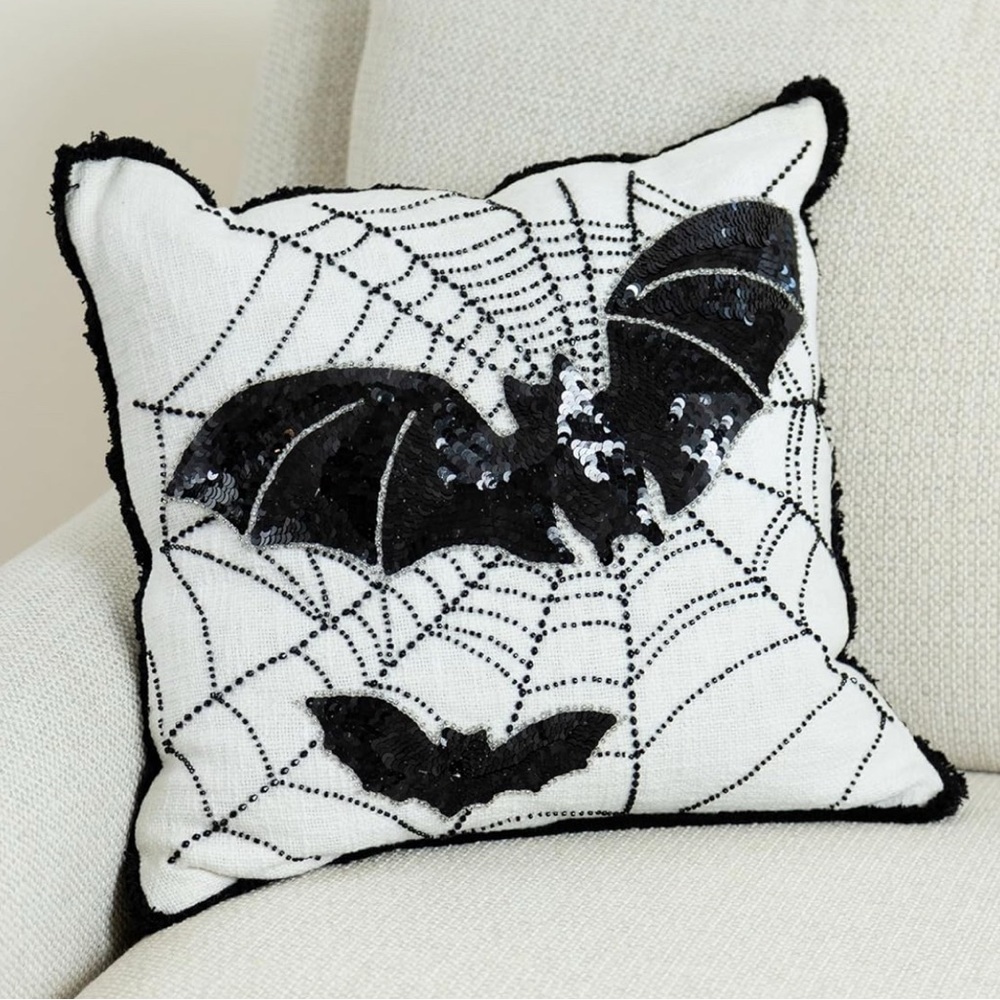 Black and White Bat Accent Pillow